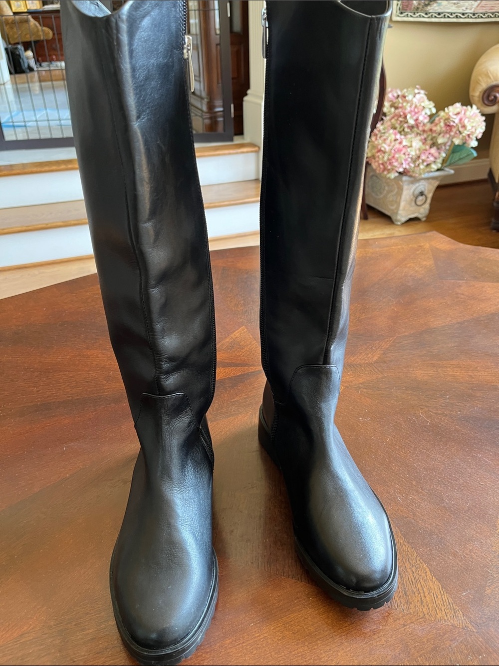 Nordstrom Black Leather Knee-High Heeled Boots